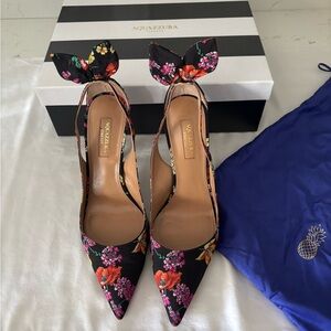 Aquazzura Deneuve Bow Tie 105 Floral Slingback Pump EU 38/US 7.5